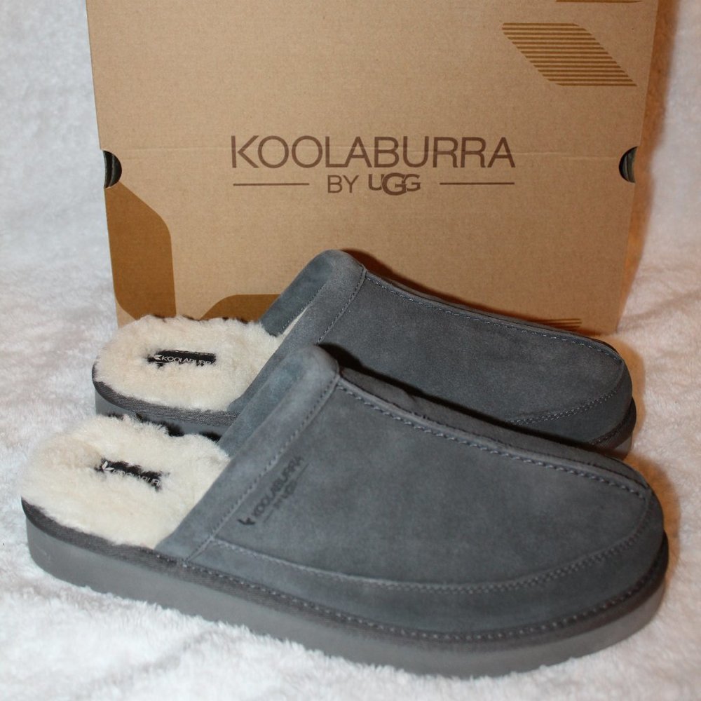 UGG KOOLARBURRA‎ SUEDE FUR SLIDE SLIPPERS GRAY NEW